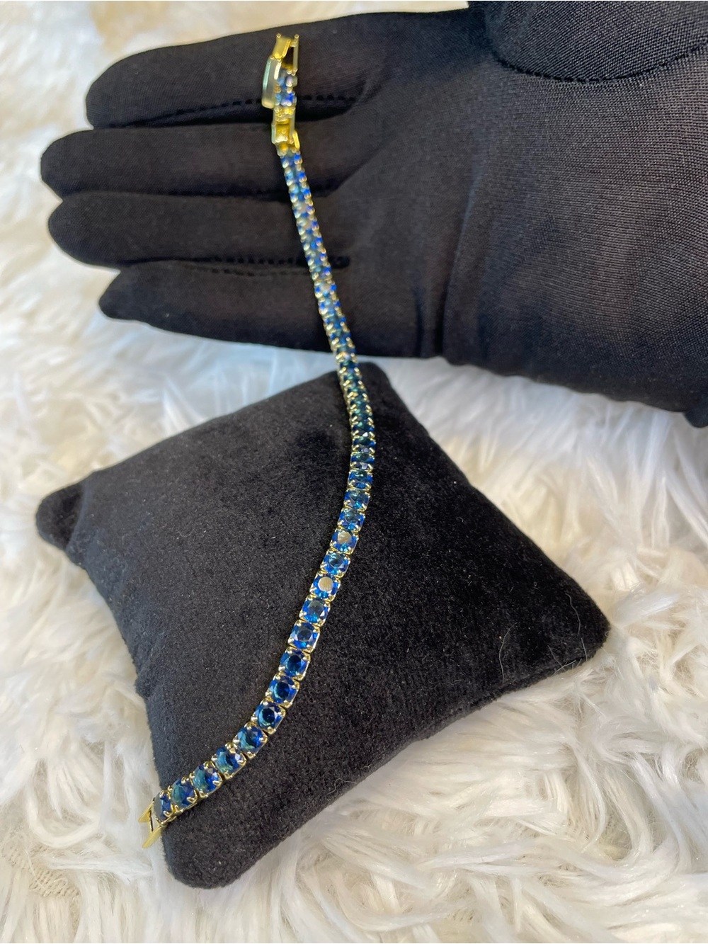 Gold-Toned Blue Crystal Tennis Bracelet